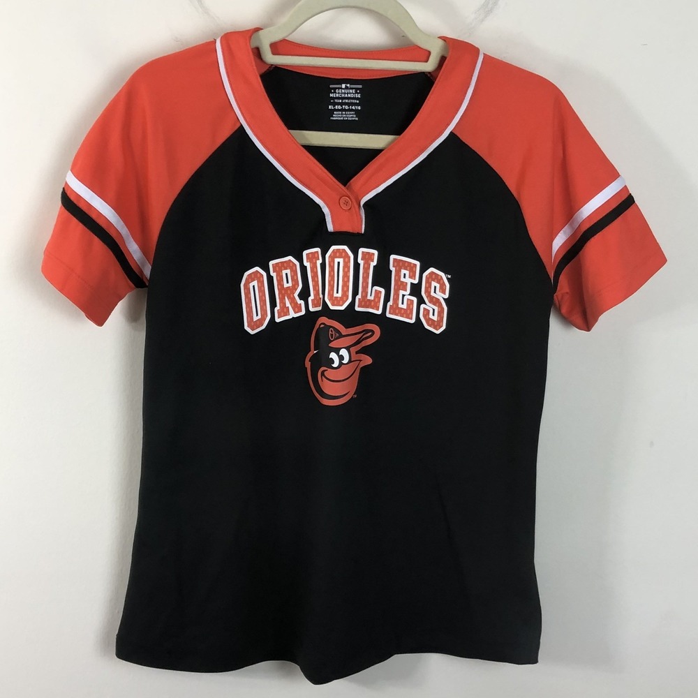 Baltimore Orioles MLB Baseball T-Shirt Jersey Girls's XL 14/16 Black Orange